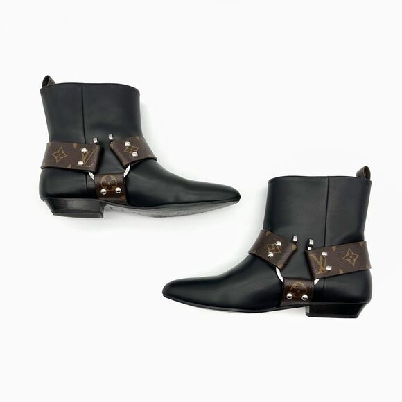 LOUIS VUITTON Rhapsody Black Ankle Boot Size 38 US 8 Monogram Harness - Picture 9 of 13